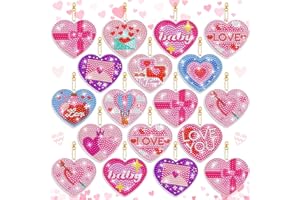 Billbotk 24 Pcs Valentine's Day Diamond Painting Ornaments Double Sided Diamond Art Keychains Valentine Tree Ornaments for Kids DIY Keychains Valentine Craft Decorations