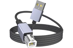 Printer USB Cable, 6.6ft USB-A to USB-B 2.0 Printer USB MIDI Cable Nylon Braided for HP, Canon, Brother, Samsung, Dell, Epson