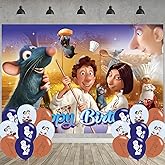 Ratatouille Birthday Party Decoration,Ratatouille Party Photo Background 5 x 3 FT and 18 Pcs Balloon,Merch Party Backdrop Supplies