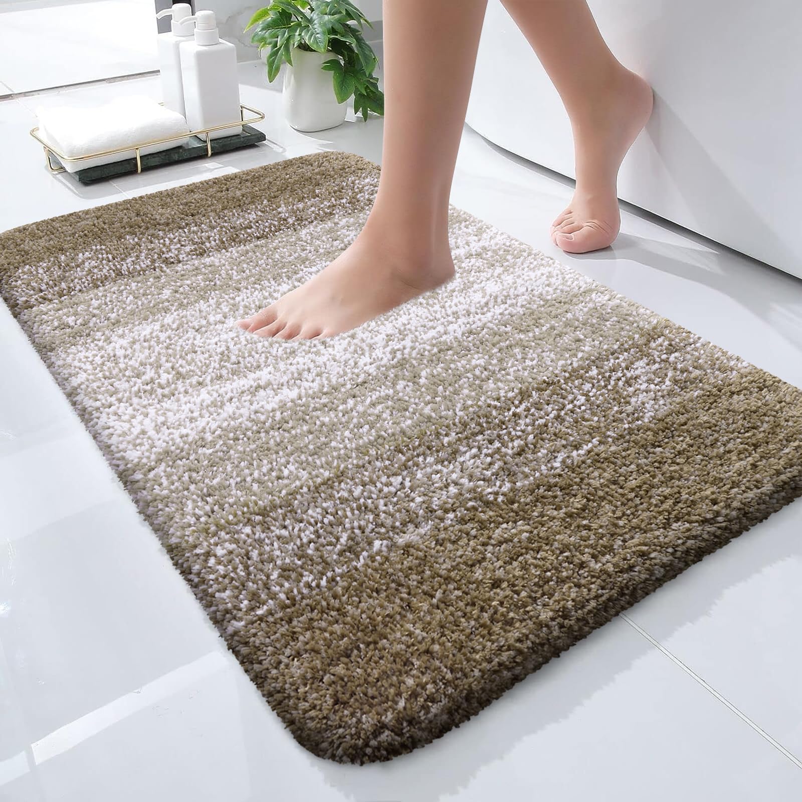 Photo 1 of OLANLY Bathroom Rugs Mat 24x16, Extra Soft Absorbent Microfiber Bath Rugs, Rubber Backing, Quick Dry, Machine Washable Bath Mats for Bathroom Floor, Tub and Shower, Home Decor Accessories, Coffee