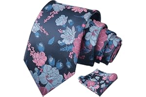 Alizeal Mens 3.15inch Elegant Botanical Floral Pattern Tie with Pocket Square