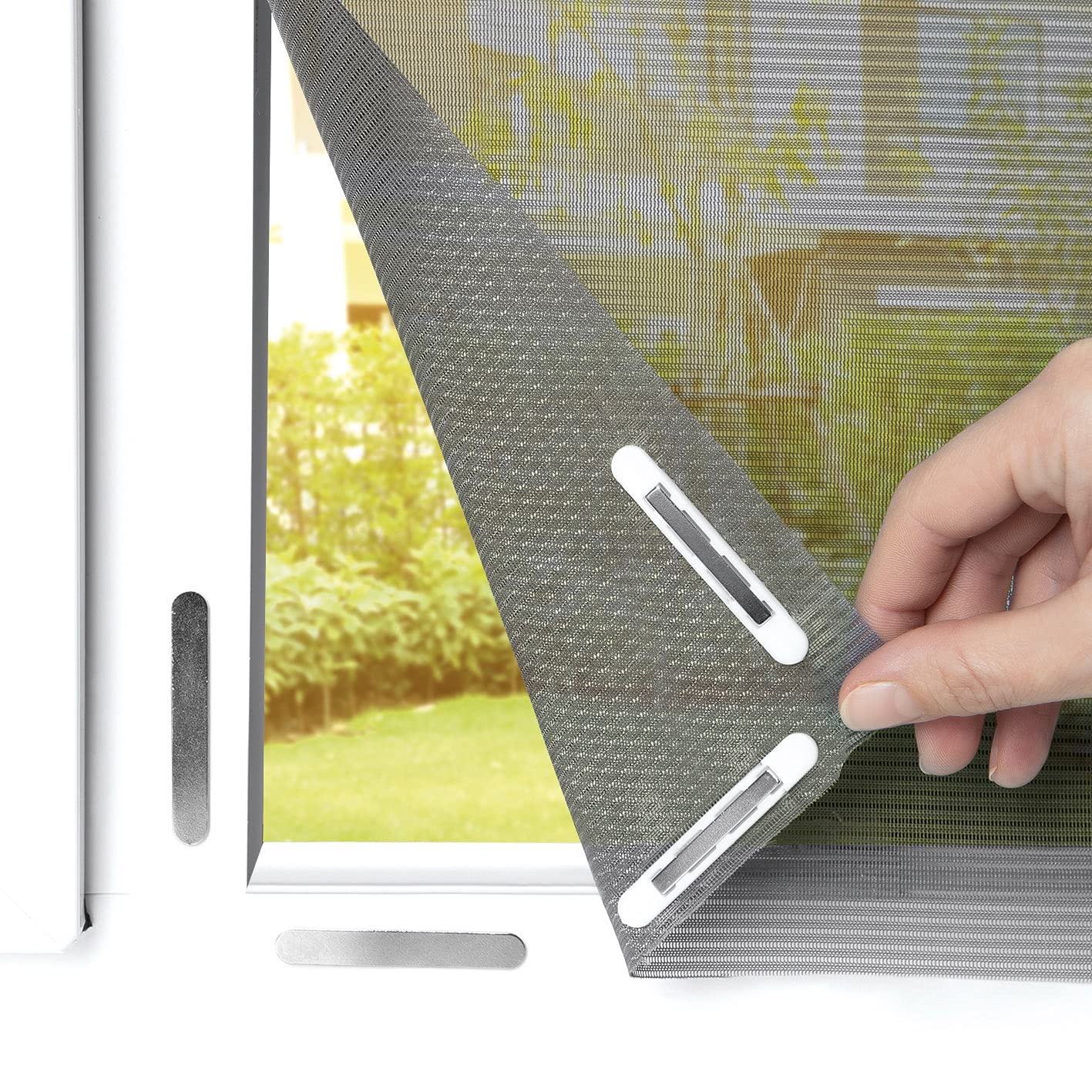 EASYmaxx Fly Screen for Windows with Pollen Protection & Magic Click | Can be Cut to Size for All Windows up to 150x130 cm | Easy Installation with 12 Magnets - no Drilling or screwing [Grey]