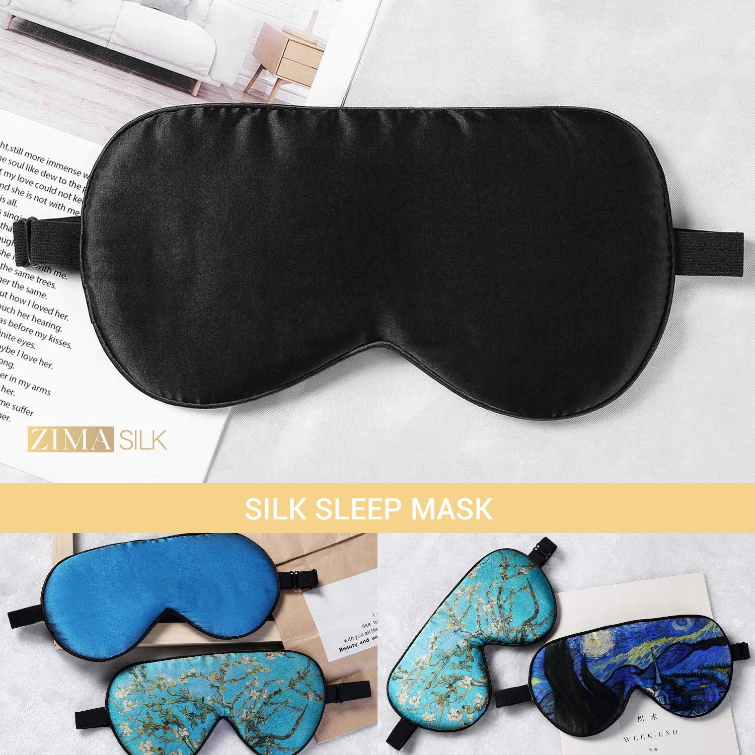 ZIMASILK 100% Natural Silk Eye Mask Blindfold,Adjustable Super-Smooth Soft Sleep Eye Mask for Sleeping with Bag(Black) - Image 5