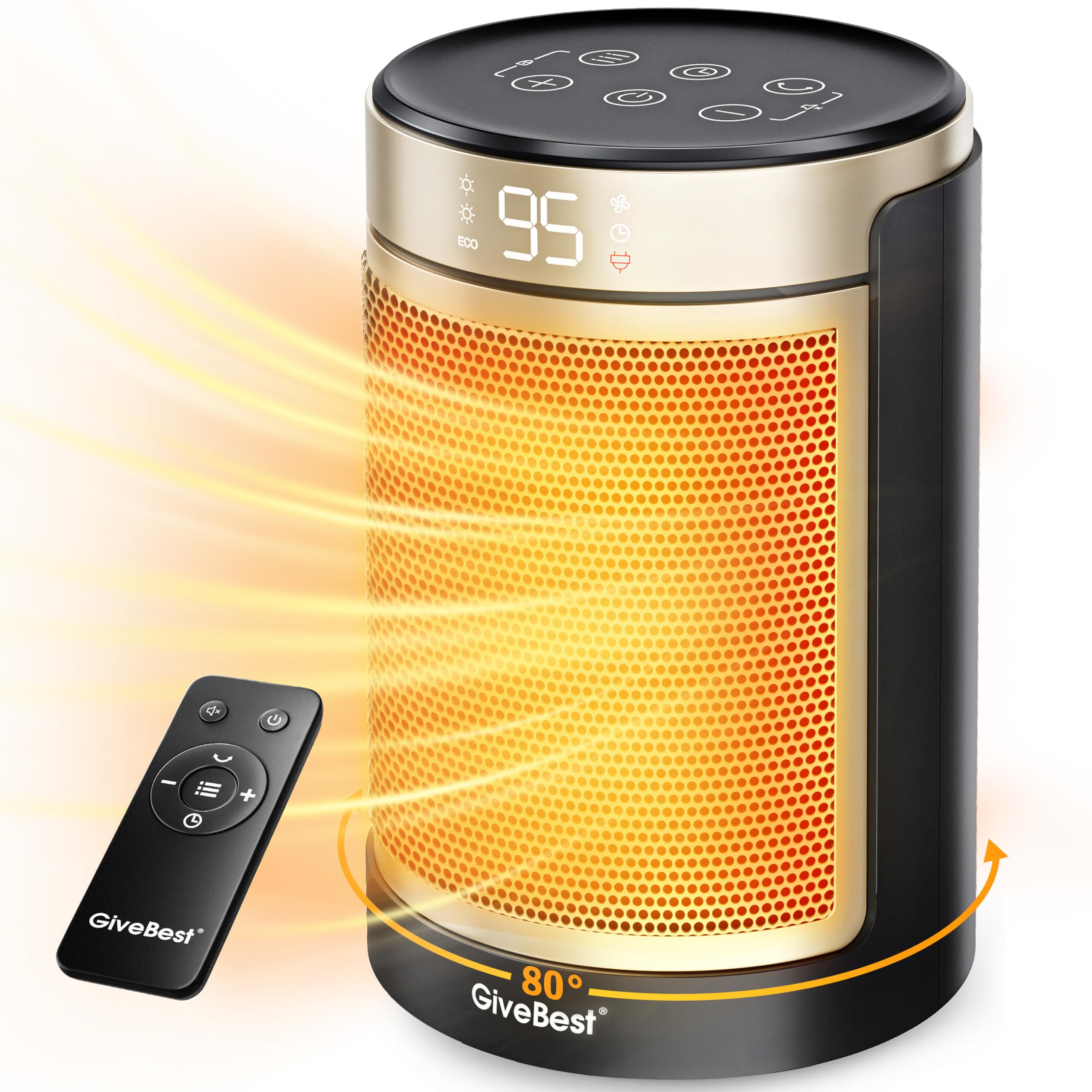 Photo 1 of GiveBest Space Heater for Indoor Use, 1500W Portable Electric Heater with Thermostat, 80°Oscillation, 12H Timer, 5 Modes, Eco Mode and Fan Mode, PTC Ceramic Fast Safety Heater for Office Bedroom Home