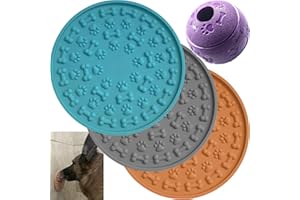 Jalousie Dog Puzzle Balls Cat Treat Dispensing Balls Non-Toxic Natural Rubber Pup Chew Toys for Puppy Pet Dog Teething Puzzle Playing Treat Dispenser Rope (3 Lick Mat + 1 Treat Ball)