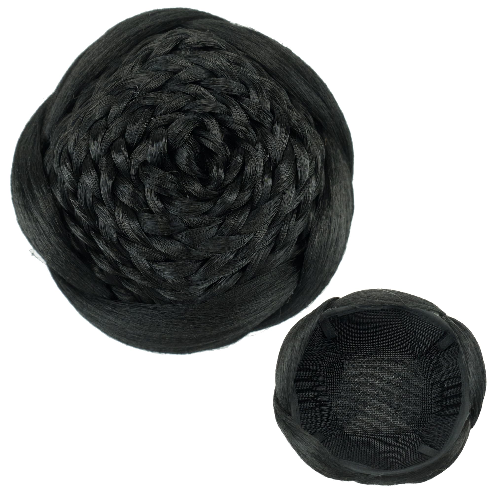 IMISSU Braided Chignon Dancer Hair Cover Donut Hairpieces Scrunchies Women Hair Buns Wig Updo for Wedding Party (M2 Black)