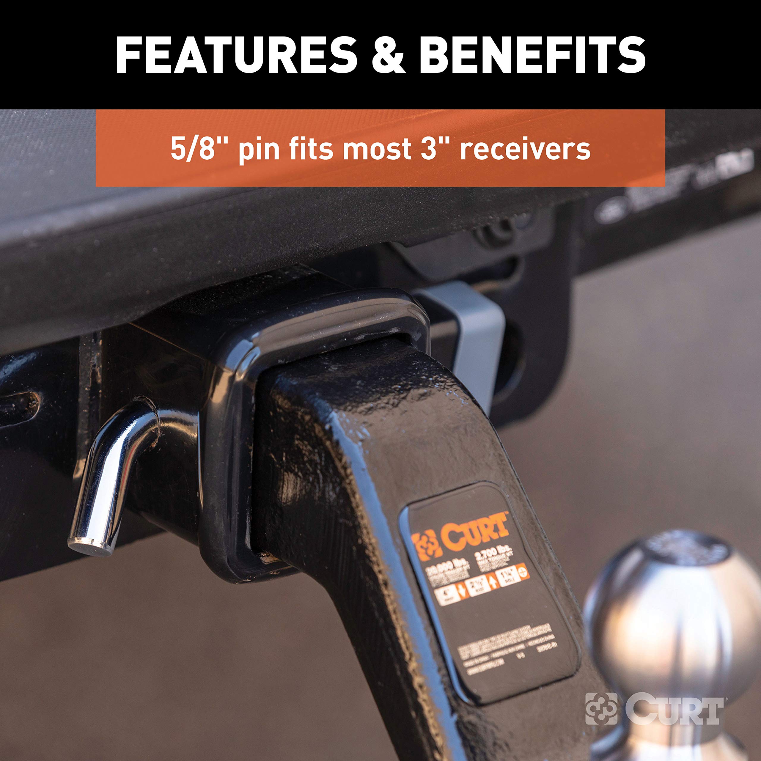 CURT 23021 Trailer Hitch Lock, 5/8Inch Pin Diameter, Fits 2, 21/2