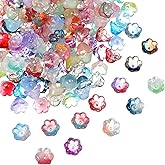 200pcs Bellflower Beads for Jewelry Making, Colorful Flower Charms Glass Flower Beads for Jewelry Making Cute Bead for Bracelets Aesthetic Bead Charms Bulk for DIY Necklace, Bracelets, Earrings, Gifts