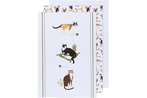 Now Designs Floursack Kitchen Towels Quick Dry Cotton Hand Towel Set, 3 Count, Cat Collective, 20 x 30 in