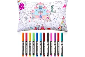 Mindsoft Coloring Craft Coloring Pillowcase Pillow Covers with 12 Pcs Markers Pens for Decoration Supplies Craft, 28.7 x 19.7 Inch (Fairy Tale)