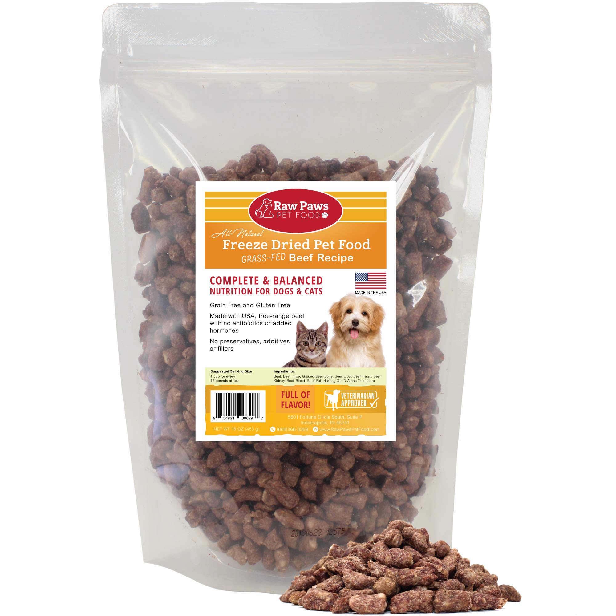 Raw Paws FreeRange Beef Freeze Dried Dog Food & Cat Food, 16oz Made