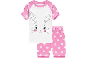 KikizYe Little Big Girls Pajamas Set Short Sleeve PJs 100% Cotton Pyjamas