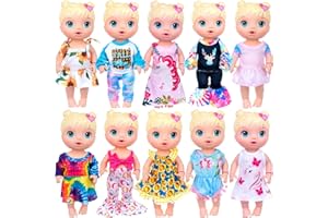 ECORELF 10Pcs Alive Doll Baby Doll Clothes and Accessories - Including Dresses,T-Shirts,Pants,Jumpsuit,Bell-Bottomed Pants for Kids Girls Gift 12 Inch Doll Random Style