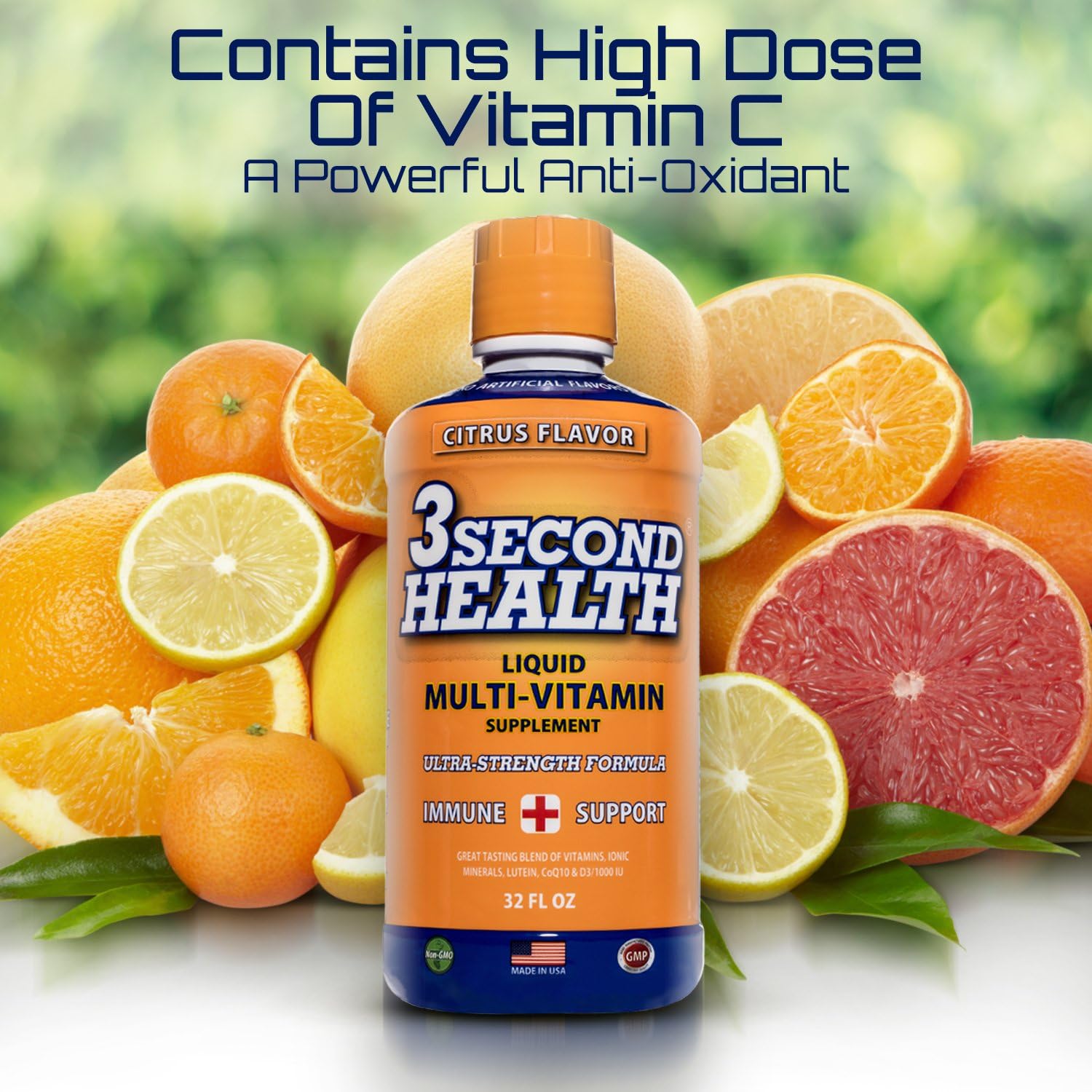 3 Second Health Liquid Multivitamin - Vegan - Non GMO - Gluten Free - Dairy Free - Soy Free - No Artificial Flavors or Preservatives - 32 Servings - GMP - USA Made - Boost Energy and Mental Clarity: Health & Personal Care
