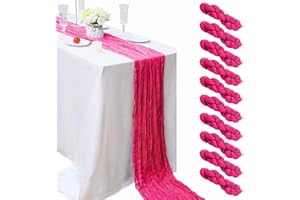 SATULGAU 10 Pcs Hot Pink Cheesecloth Table Runner 10FT Boho Table Runner Rustic Sheer Runner Romantic Cheese Cloth Table Runners for Wedding Engagement Bridal Shower Baby Shower Birthday Party Cake Table Décor