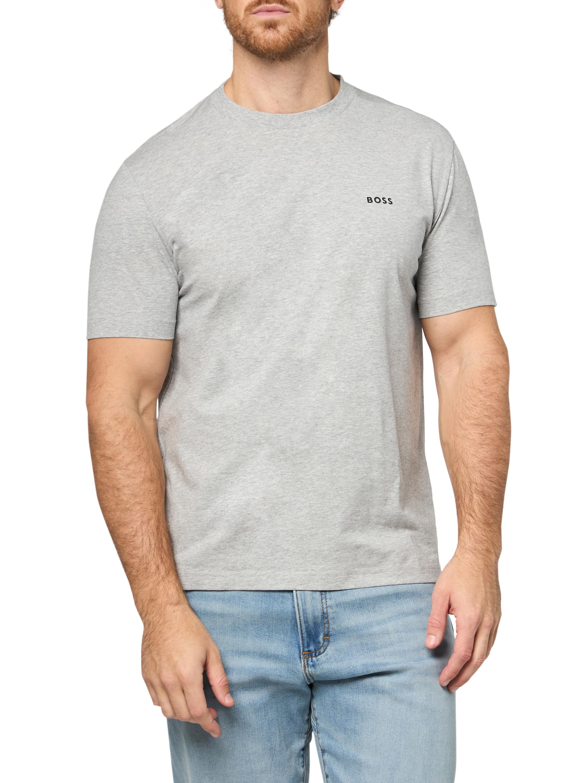 BOSS, Contrast Logo Cotton Stretch T-Shirt, Glossy Asphalt, S