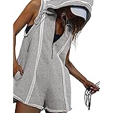 AICHARMWA Women's Zip Up Romper Sleeveless Athletic Hooded Summer Loose Shorts Jumpsuits with Pockets