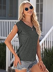 AUSELILY Womens Cap Sleeve T-Shirt Casual Loose Fit