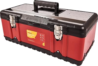 Amtech N0150 23-Inch Metal Toolbox Heavy Duty Steel Lid Removable Tray