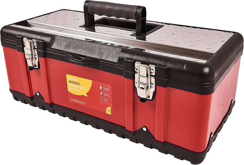 Amtech N0150 23-Inch Metal Toolbox Heavy Duty Steel Lid Removable Tray
