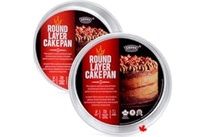 Crown 10 inch Cake Pans, 2" Deep, Set of 2, Heavy Duty, Even-Heating, Pure Aluminum, Made in Canada, 25 CM Cake Pan