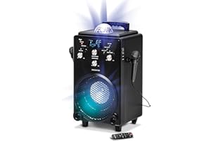 Singsation Professional Karaoke Machine - Portable, Bluetooth Karaoke System with 60 Voices, 10 Sound Effects, 25 Room-Filling Light Show, 2 Mics, Black