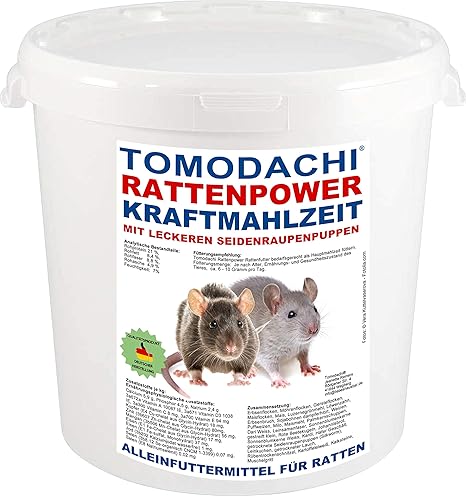 Tomodachi Rattenfutter mit tierischen Proteinen in Form von Seidenraupen, Alleinfutter für die Ratte mit Erbsenflocken, Möhre