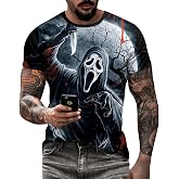 Eciodci Men's Halloween T-Shirts 3D Skull Print Short Sleeve T-Shirt Casual Round Neck Novelty Street Fashion Shirts