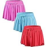 Yknktstc 3 Pack Womens 2 in 1 Flowy Running Shorts with Pockets Gym Yoga Athletic Workout Biker Spandex Lounge Sweat Skirt