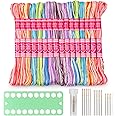 25 Skeins Colorful Series Cross Floss Stitch Thread, 8m Cotton Embroidery Floss-Cross Stitch Thread, Embroidery Thread Floss Set, Including Plastic Floss Bobbins, Hand Sewing Needle for Embroidery