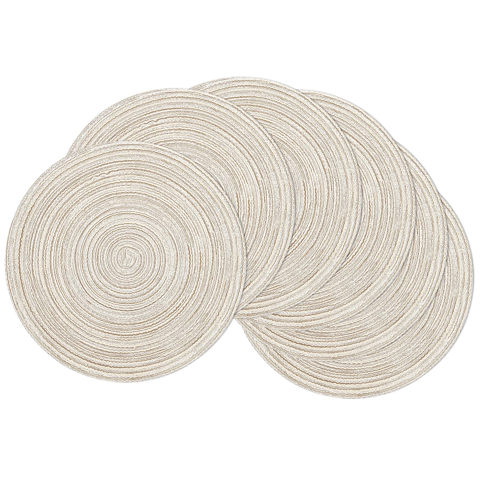 Photo 1 of SHACOS Round Placemats Set of 6 Braided Circle Place Mat Washable 15 inch Table Mats for Kitchen Dining Table Decor Mixed Color (Ivory, 6)