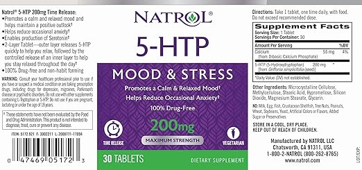 Natrol 5-HTP 200mg Time Release Standard - 30 Cápsulas