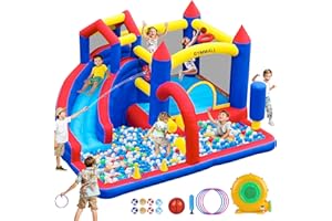 GYMMALL Bounce House Inflatable Bouncy House for Kids 3-12 Indoor & Outdoor, 9 in 1 Water Bounce House with Slide, Bouncer, Climbing Wall, Inflatable Bouncy Castle for Backyard, Party, Room
