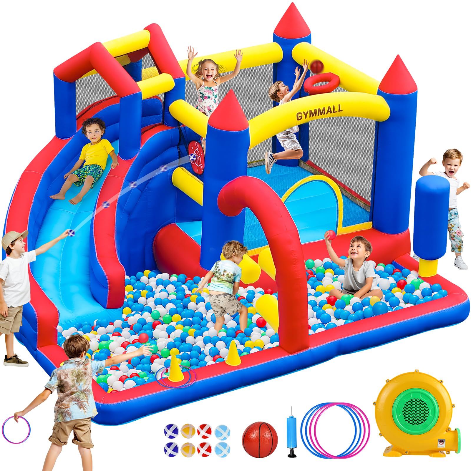 Photo 1 of **POSSIBLE MISSING PARTS** GYMMALL Bounce House Inflatable Bouncy House for Kids Indoor & Outdoor, 9 in 1 Water Bounce House with Slide, Bouncer, Climbing Wall, Inflatable Bouncy Castle for Backyard, Party, Room