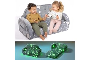 little dove 2-in-1 Toddler Couch, Toddler Couches That Fold Out, Glow in The Dark Kids Chair, Extra Wide Kids Couch, Comfy Kid Chairs, Convertible Couches to Lounger, Gifts for Girls & Boys, Star
