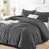 AveLom Seersucker Queen Comforter Set (90x90 inches), 3 Pieces- 100% Soft Washed Microfiber Lightweight Comforter with 2 Pillowcases, All Season Down Alternative Comforter Set for Bedding, Grey