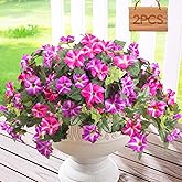 Leavans Artificial Fake Flowers Plants for Outdoors Decoration 2PCS No Fade Faux Petunias UV Resistant Realistic Silk Flowers for Home Garden Balcony Yard Porch Deco (Fuchsia)