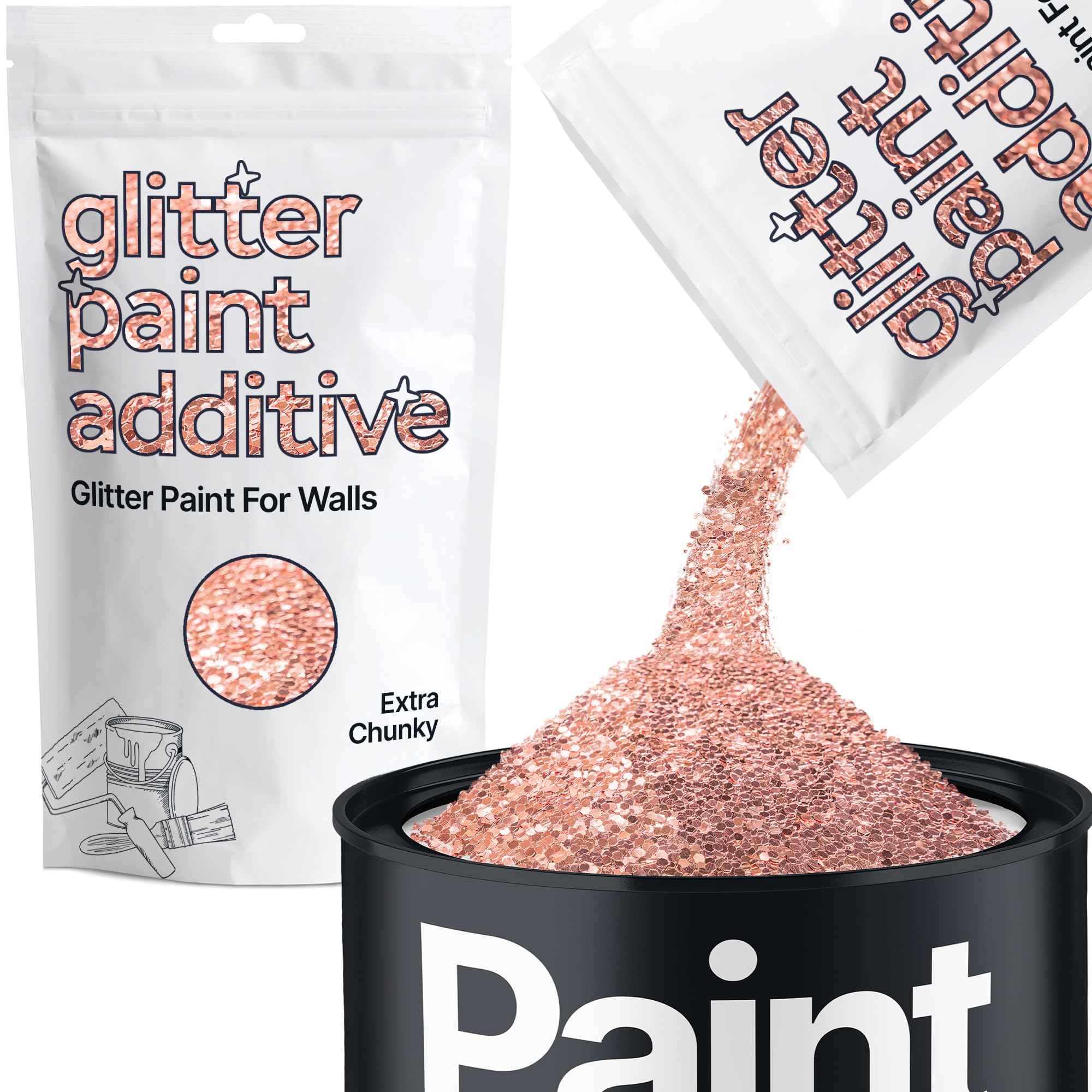 Hemway Rose Gold Glitter Paint Additive Extra Chunky 100g for Adding Sparkle to Paints & Varnish | Paint Walls Sparkly Add to Emulsion, Acrylic or Lacquer Indoor