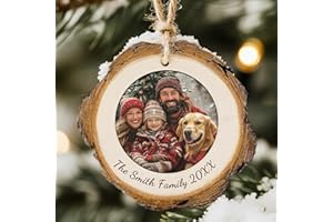 ALBK Personalized Wooden Christmas Ornaments with Photo - Custom Family Picture Christmas Ornament 2025 for Christmas Tree, P