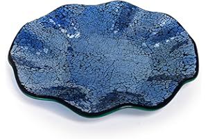 TOPZEA Centerpiece Bowl, 11.6" Decorative Mosaic Glass Bowl with Ruffle Edge, Luxury Home Decor for Living Room, Dining Table