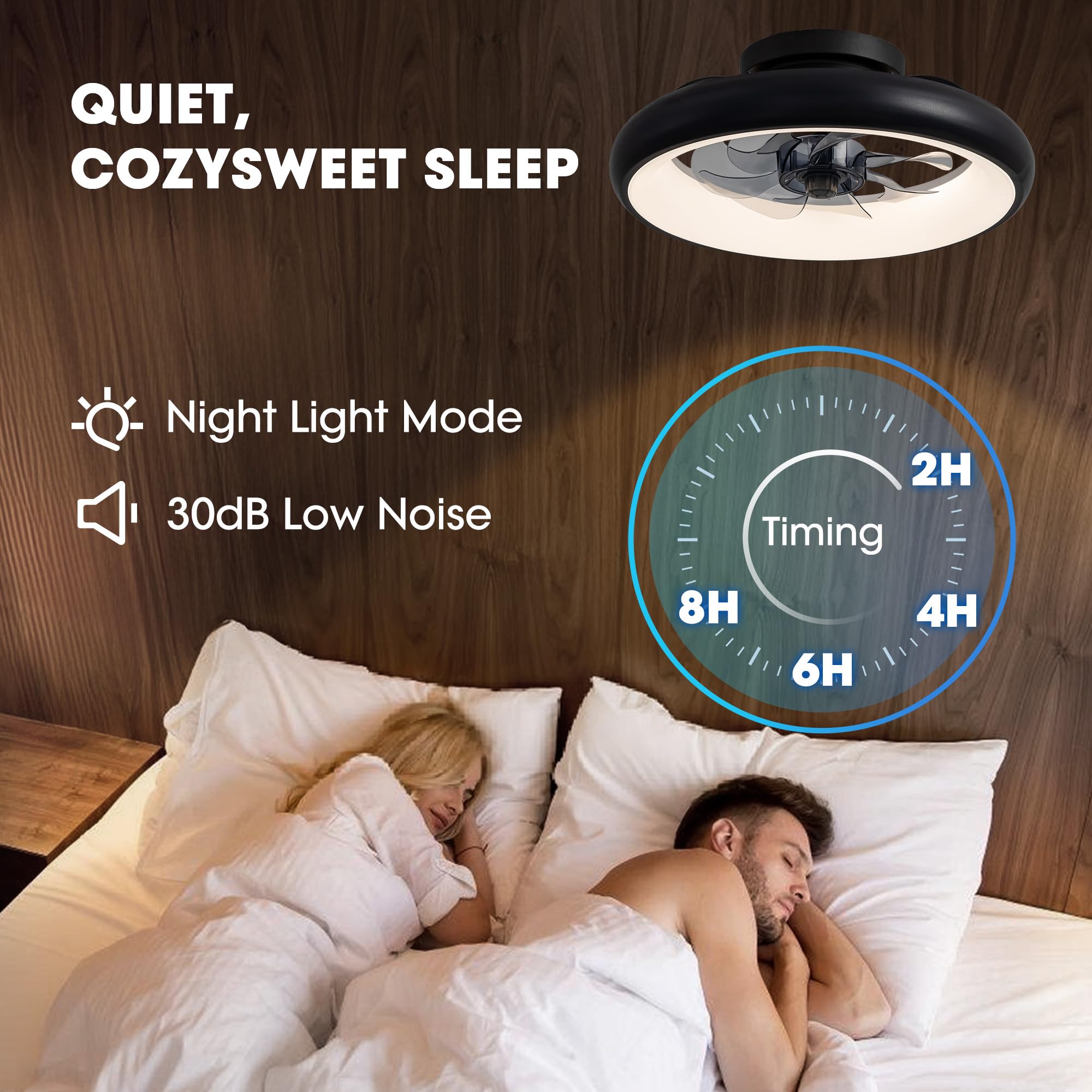 LUDOMIDE Ceiling Fan with Lights, 15" Flush