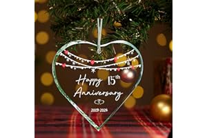 ZUNON 15th Wedding Ornament 15 Years Parents Couple Gift Hanging 2024 Christmas Mr Mrs Married Valentines Husband Wife Xmas Marriage Decorations (15th