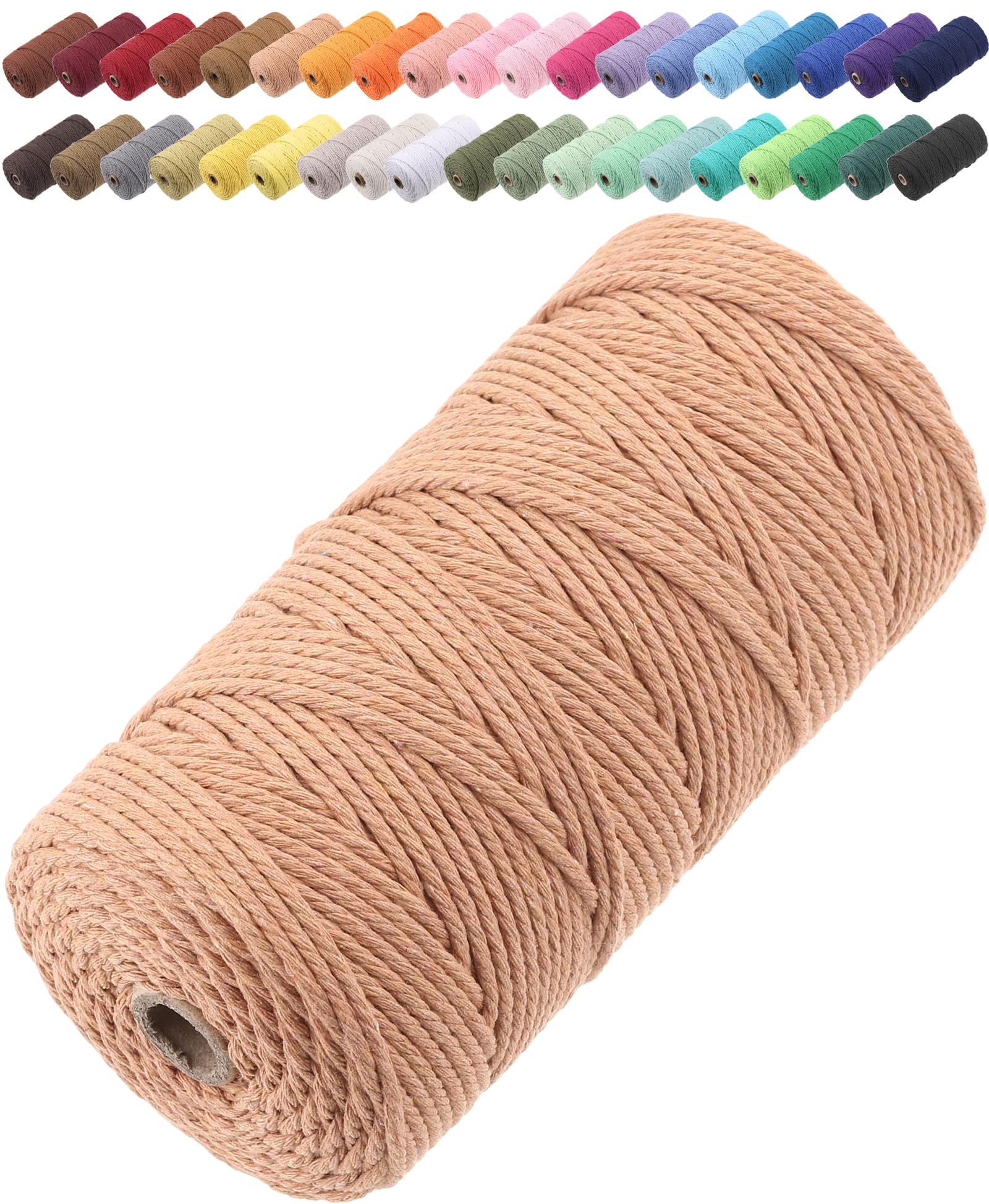 GOHOF Macrame Cord 3mm x 150m Premium Cotton Macrame Rope, 4 Strand Twisted Soft Cotton Cord, One of The Most Perfect Materials for Macrame Art, Cotton String Without Chemicals (Salmon) — image 1