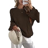 Cakulo Womens Oversized Pullover Sweaters Bell Sleeve Chunky Cable Knit Sweater Crewneck Trendy Knitted Tops 2025