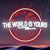 The World Is Yours Neon Sign Carved Planet Adjustable Brightness USB Powered LED Neon Signs for Wall Decor Light Up Signs for Bedroom Classroom Office Man Cave Game Room 41cm*31cm