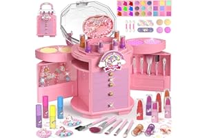PERRYHOME Kids Makeup Set for Girls, 63 Pcs Washable Non-Toxic Real Cosmetic Toddler Makeup Kit, Unicorn Princess Play Makeup Toys Birthday Gifts, Dress up Time Girl Toys for 3 4 5 6 7 8 9 10 11 12