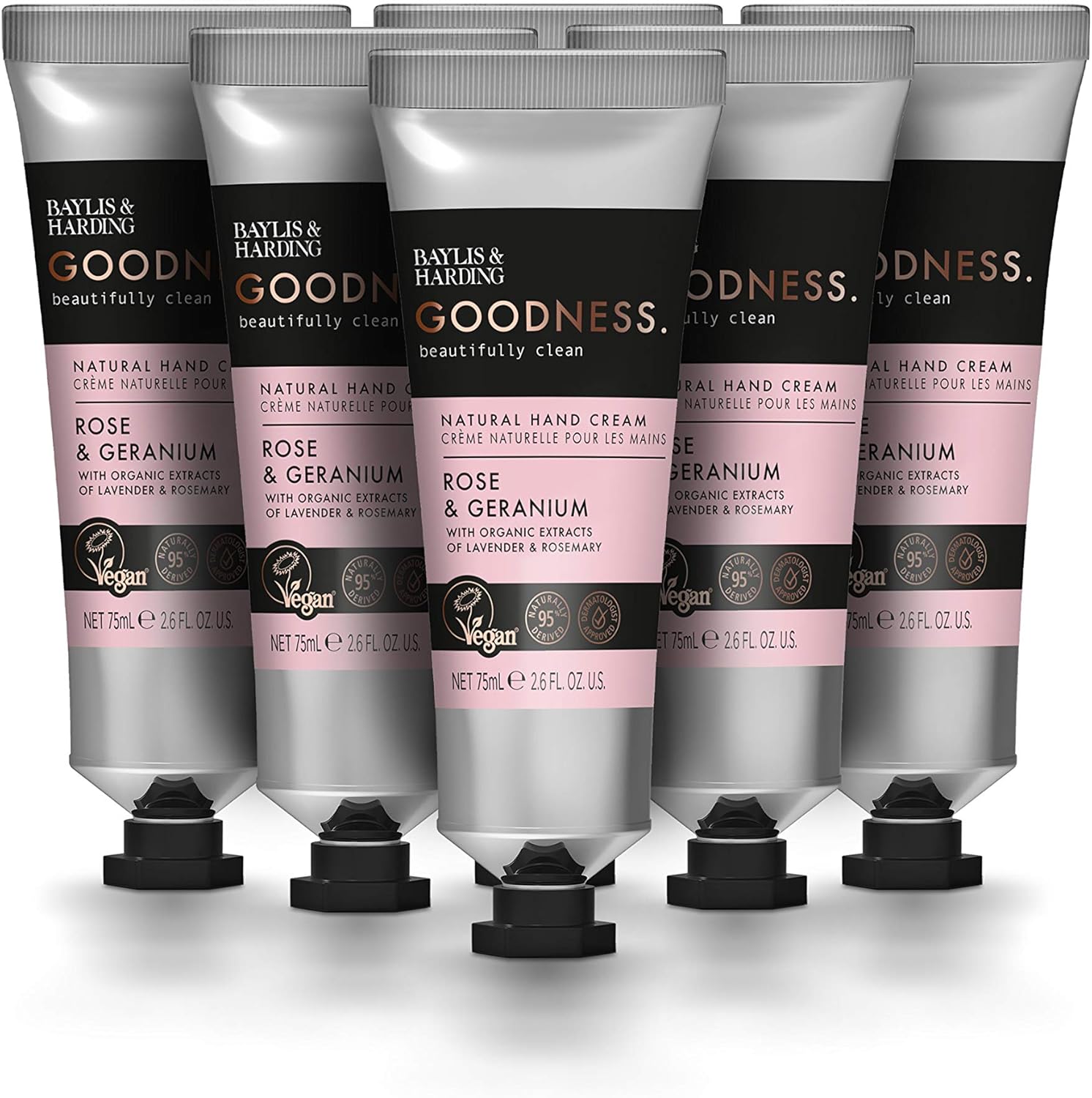 Baylis & Harding Goodness Rose & Geranium, 75ml Hand Cream, Pack of 6