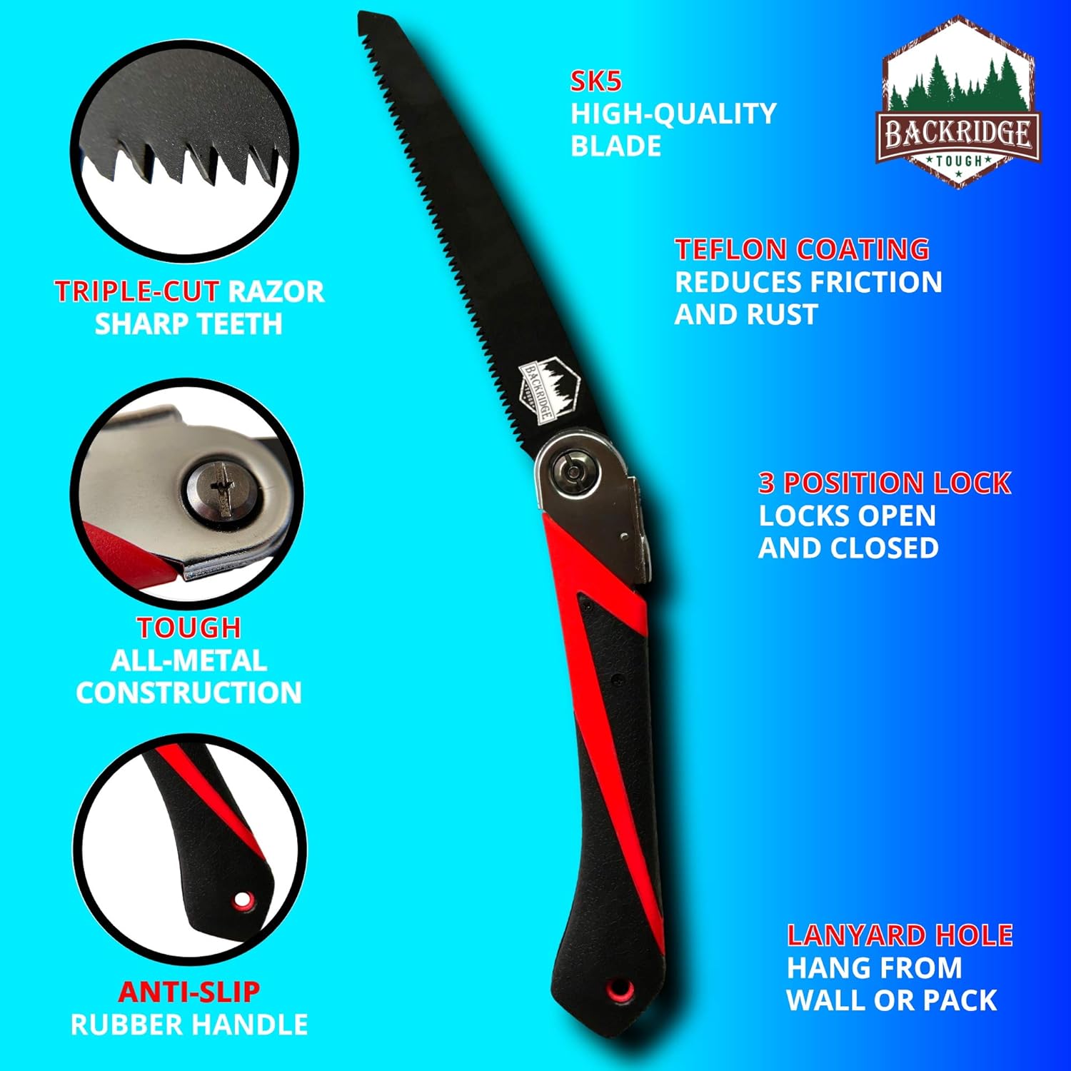 Folding Saw - Great for Camping, Survival, Backpacking, Tree Trimming, Pruning - Portable, Foldable Hand Tool - Triple-Cut Razor-Sharp Teeth - Anti-slip Handle - SK5 Steel Teflon Coated 8 Inch Blade: Home Improvement