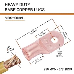 SELTERM 10pcs 250 MCM - 3/8" Stud - Battery