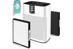 PURAIRIA Air Purifiers for Home Large Room Covers 2200ft², HEPA Air Purifier with PM2.5 Display, 15dB Sleep Mode, Smart Air Cleaner with App for Room, Office, Smoke, Pet Hair, Dander, Dust, Odor with 2 Filters